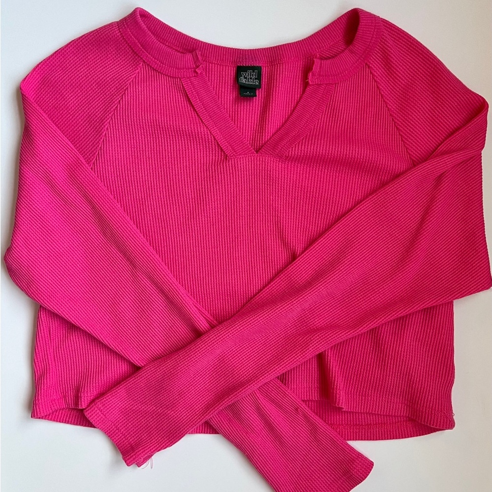 Wild Fable Pink Long Sleeve Crop Top